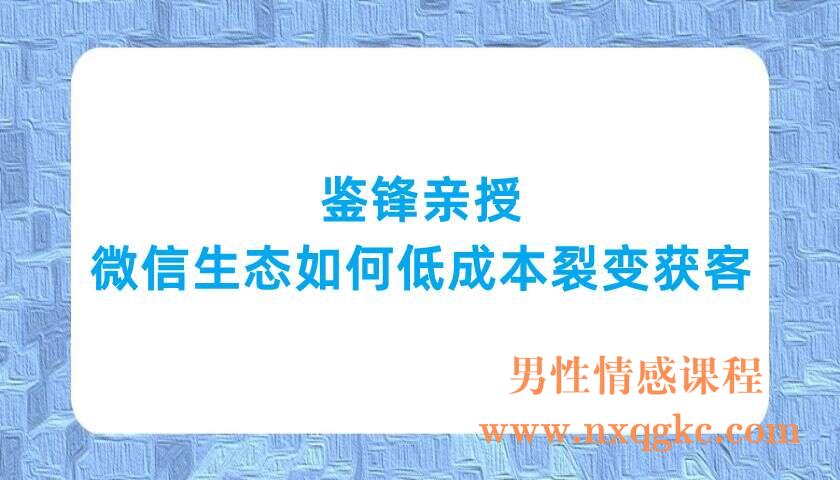 鉴锋亲授：微信生态如何低成本裂变获客（220702074）