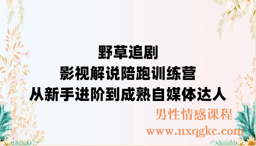 野草追剧：影视解说陪跑训练营，从新手进阶到成熟自媒体达人（220902092）